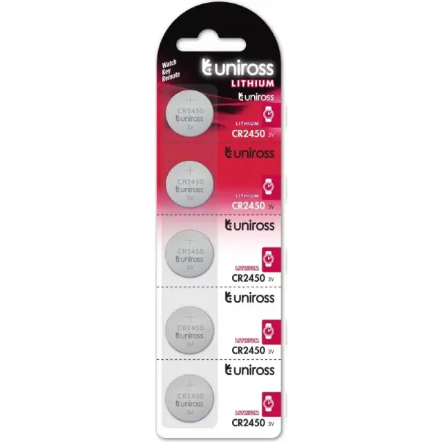 Uniross Battery Lithium-Button Cell CR2450 (5 Pack)