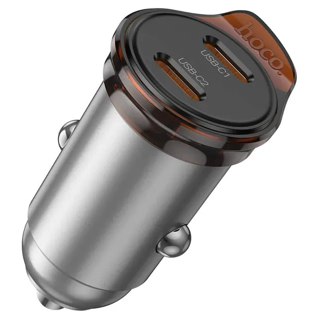 Hoco NZ16B Rigorous Car Charger 45W Dual Usb-C Metal Gray