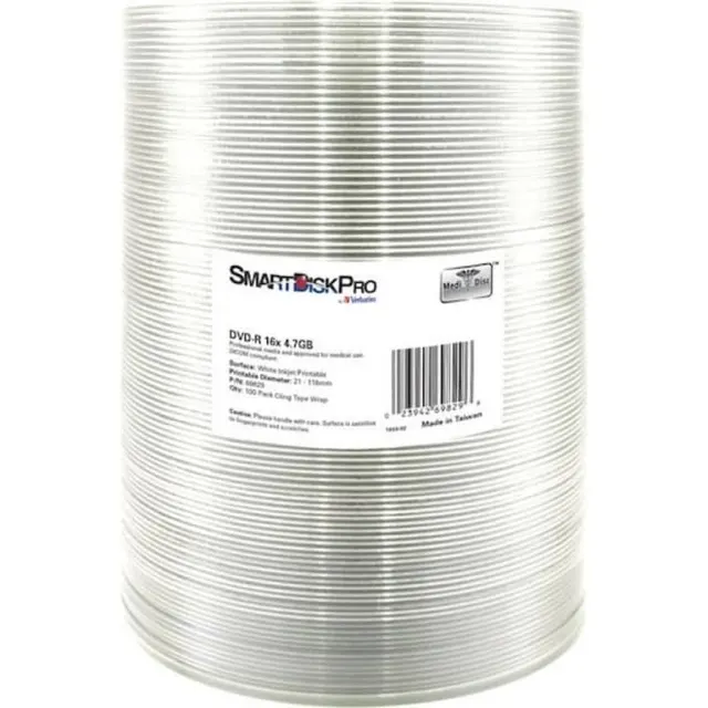 Verbatim SmartDisk Pro CD‑R 52x 700MB, 100-Pack Wrap, White Inkjet Printable - 69828
